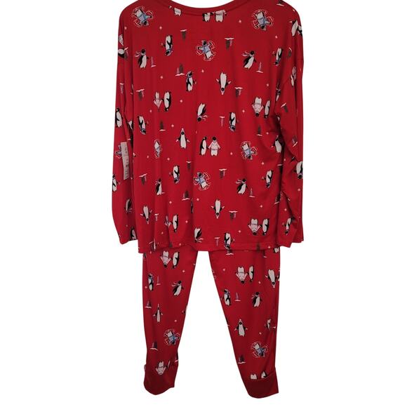 Joyspun Red Penguin Print Pajama Set Size Large – Long Sleeve Top & Pants NWT - Picture 3 of 5